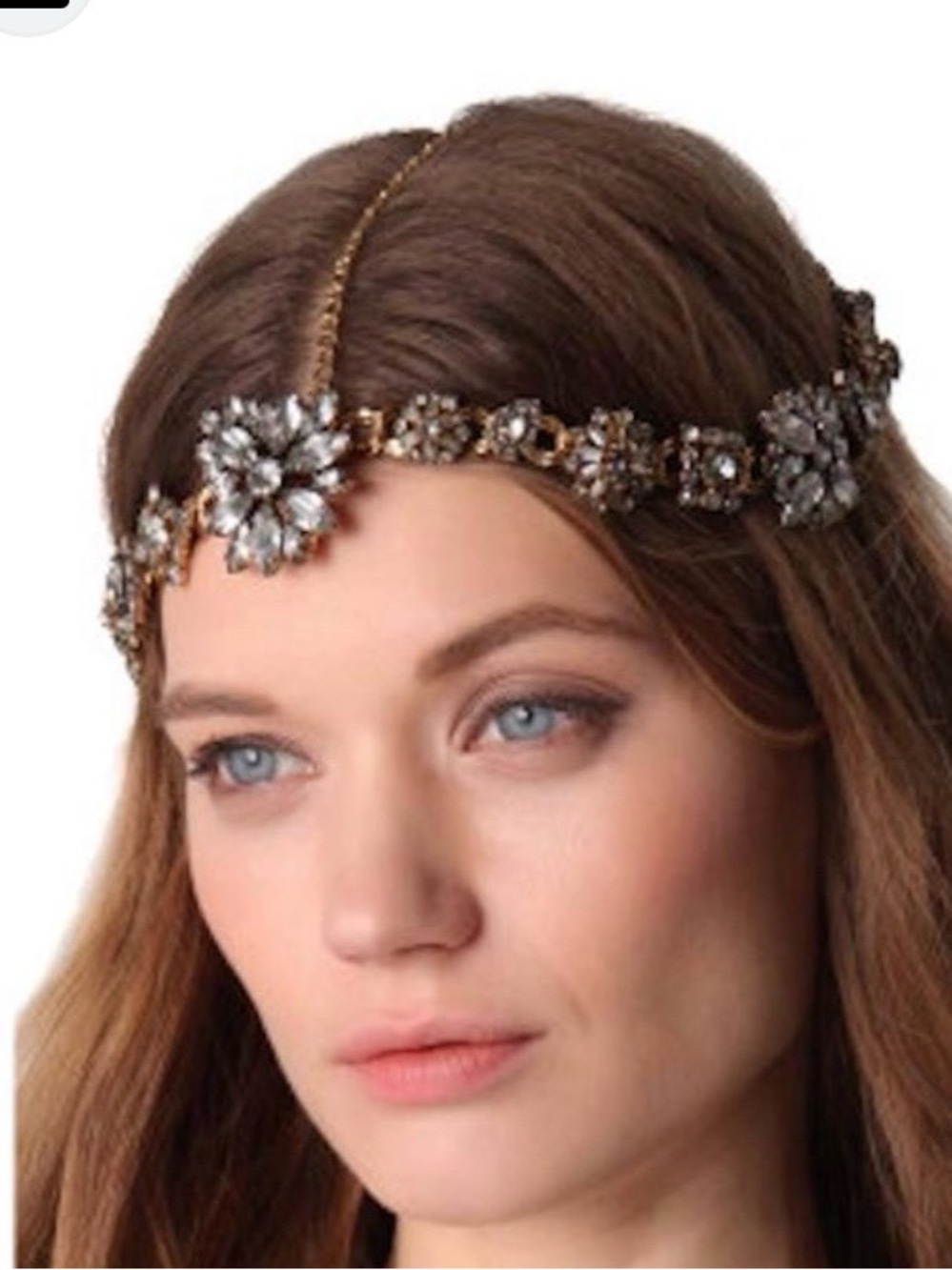 Erickson Beamon Gold Floral Swarovski Crystal Headchain with antiqued Stones